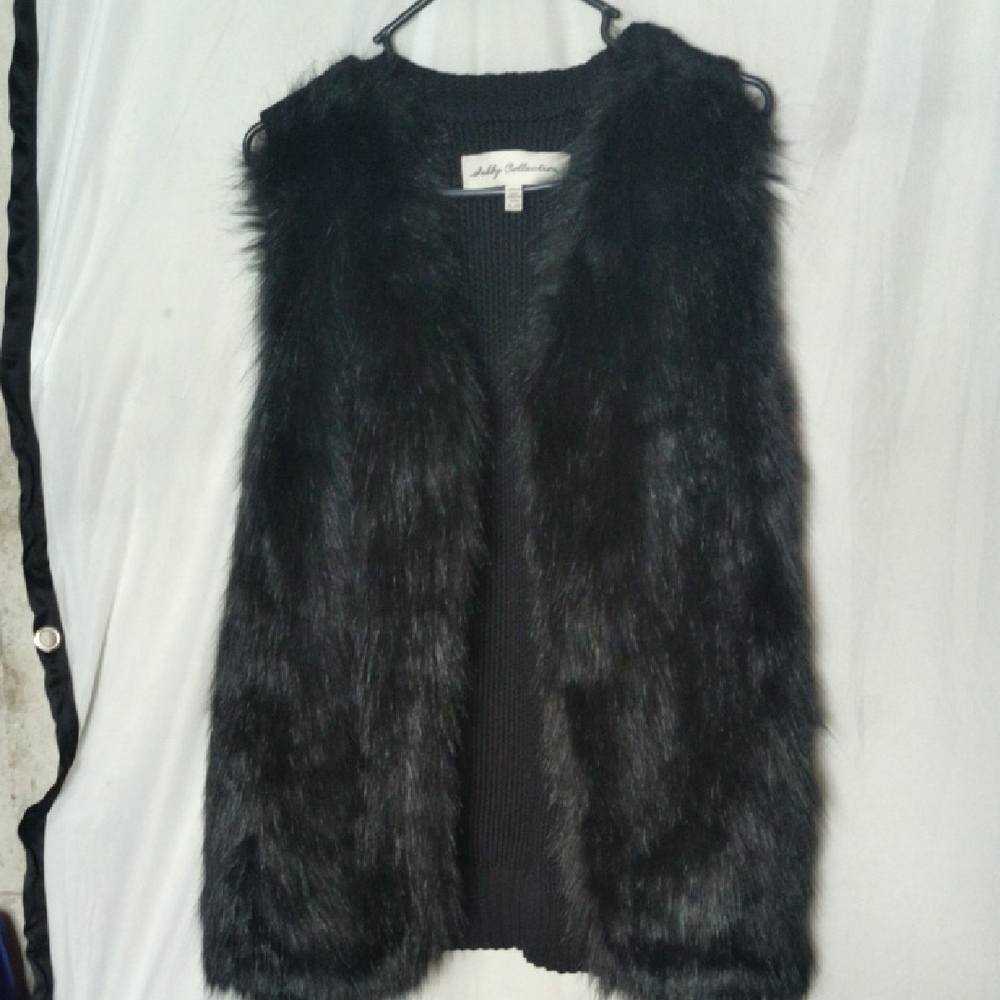 Sebby Collection Black Faux Fur Vest Sleeveless Layering Piece Size XL